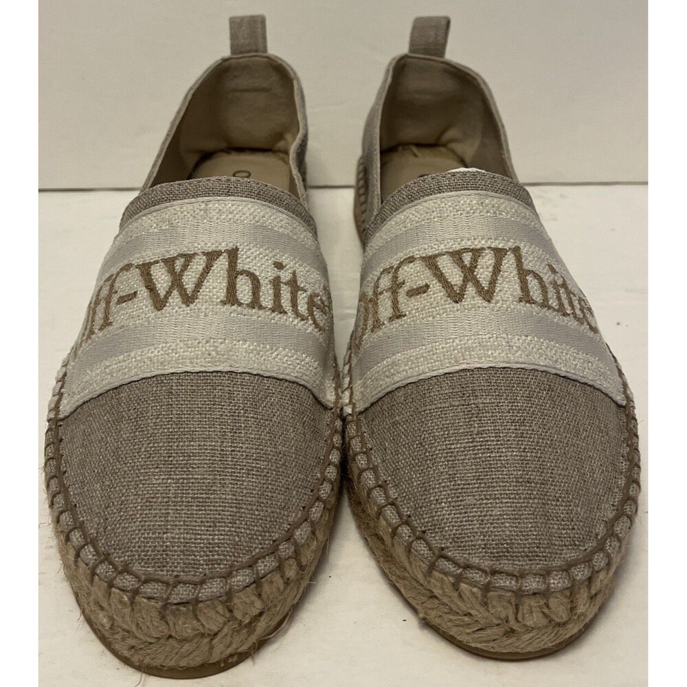 Off-White Brand Bookish Beige Logo Espadrilles NEW Size 7